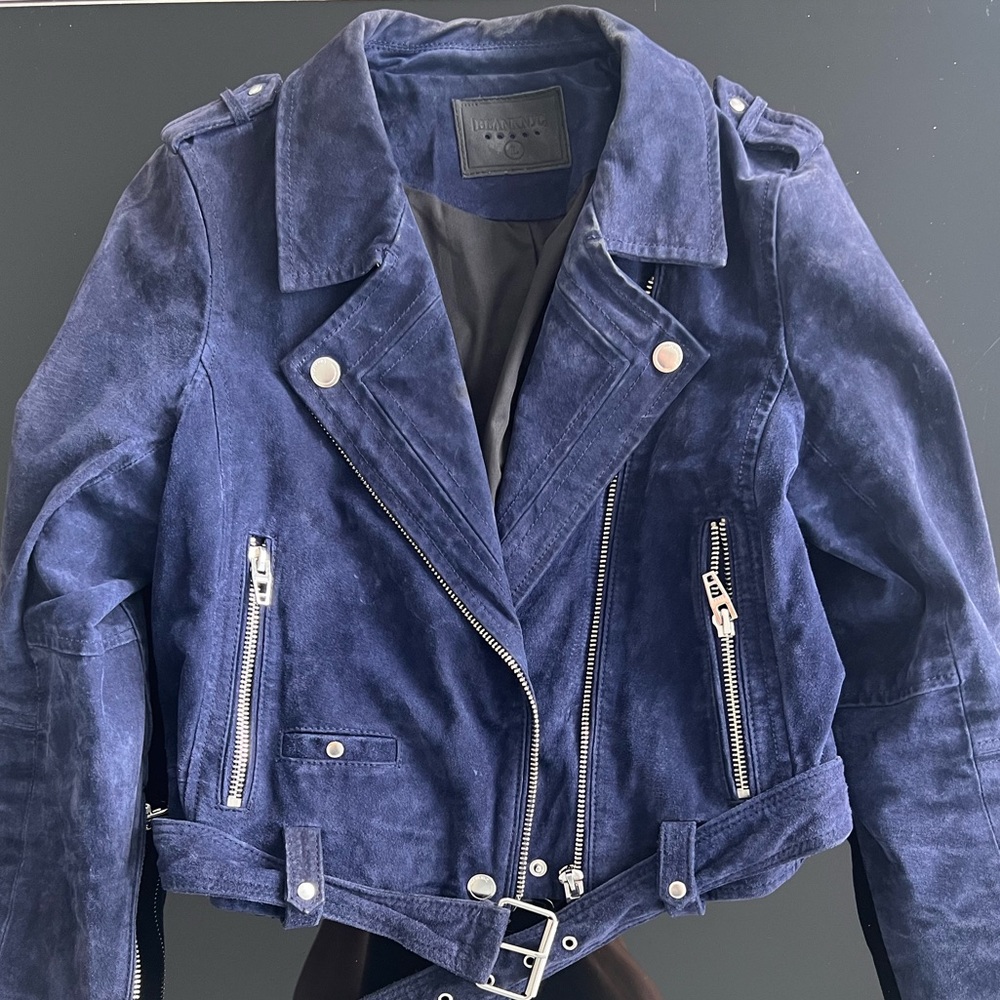 Blank Nyc Moto Jacket in Dark blue suede